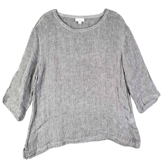 Pure Jill Shirt Womens Size Medium M Gray Long Sleeve Linen Textured - Picture 2 of 9